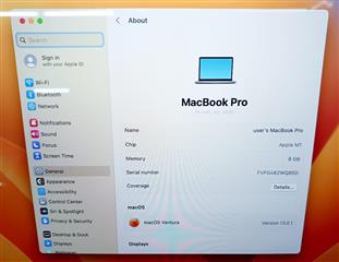 Apple Macbook Pro 8GB RAM 256GB SSD M1 Chip 13